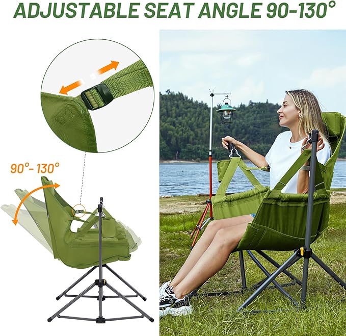TIMBER RIDGE Hammock Camping Chair with Adjustable Backrest, Heavy Duty Folding Hammock Chair Supports 300lbs, Portable Hammock Chair for Camping, Travelling and Patio, Green 2 Pack