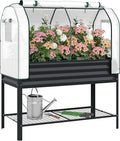 Outsunny Galvanised Raised Garden Bed with Greenhouse Cover, Metal Elevated Garden Bed with Legs, Bed Liner and Bottom Shelf, Outdoor Raised Planter Box for Vegetables, Herbs, Flowers, Black