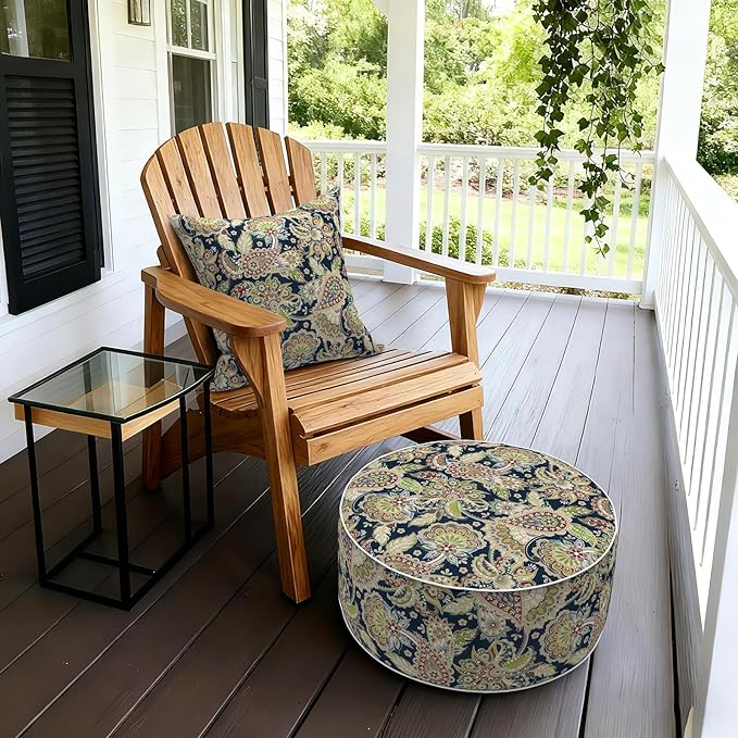 LVTXIII Inflatable Stool Ottoman Footrest with Handle, Decorative Fade-Resistant Foot Stool, Indoor or Outdoor Pouf for Home Garden and Camping Use, 21x21x9, Paisley Sapphire Blue