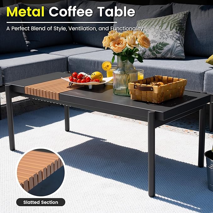 Sundale Outdoor 7 Pieces Metal Patio Furniture Set, Outdoor Sectional Sofa with 6 Inch Olefin Cushion, Modern Outdoor Conversation Sets with Coffee Table for Backyard, Poolside, Sunroom