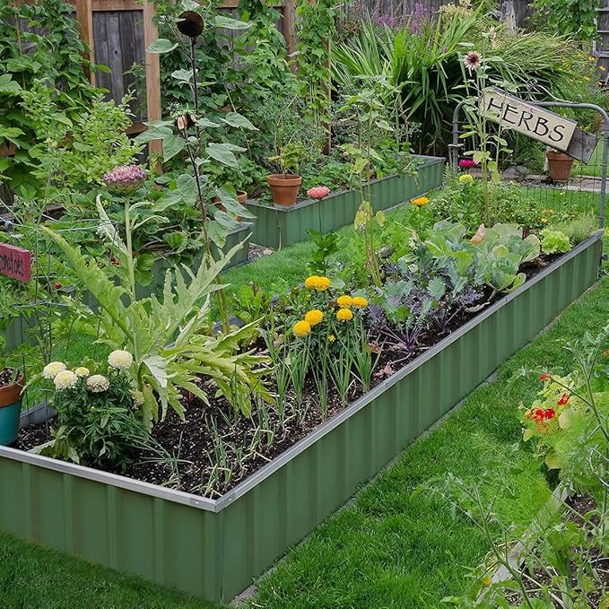 KING BIRD Raised Garden Bed 68" x 36" x 12" (2 Packs) Galvanized Steel Metal Outdoor Planter Kit Box for Vegetables, Flowers, Fruits, and Herbs Green