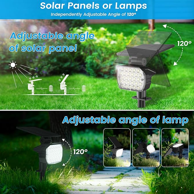 VOLISUN Solar Spotlight Outdoor, IP67 Waterproof Solar Landscape Spot Lights，Uplights for Yard Garden Pathway - 6 Pack (Cool White) 27 LED 3 Lighting Modes