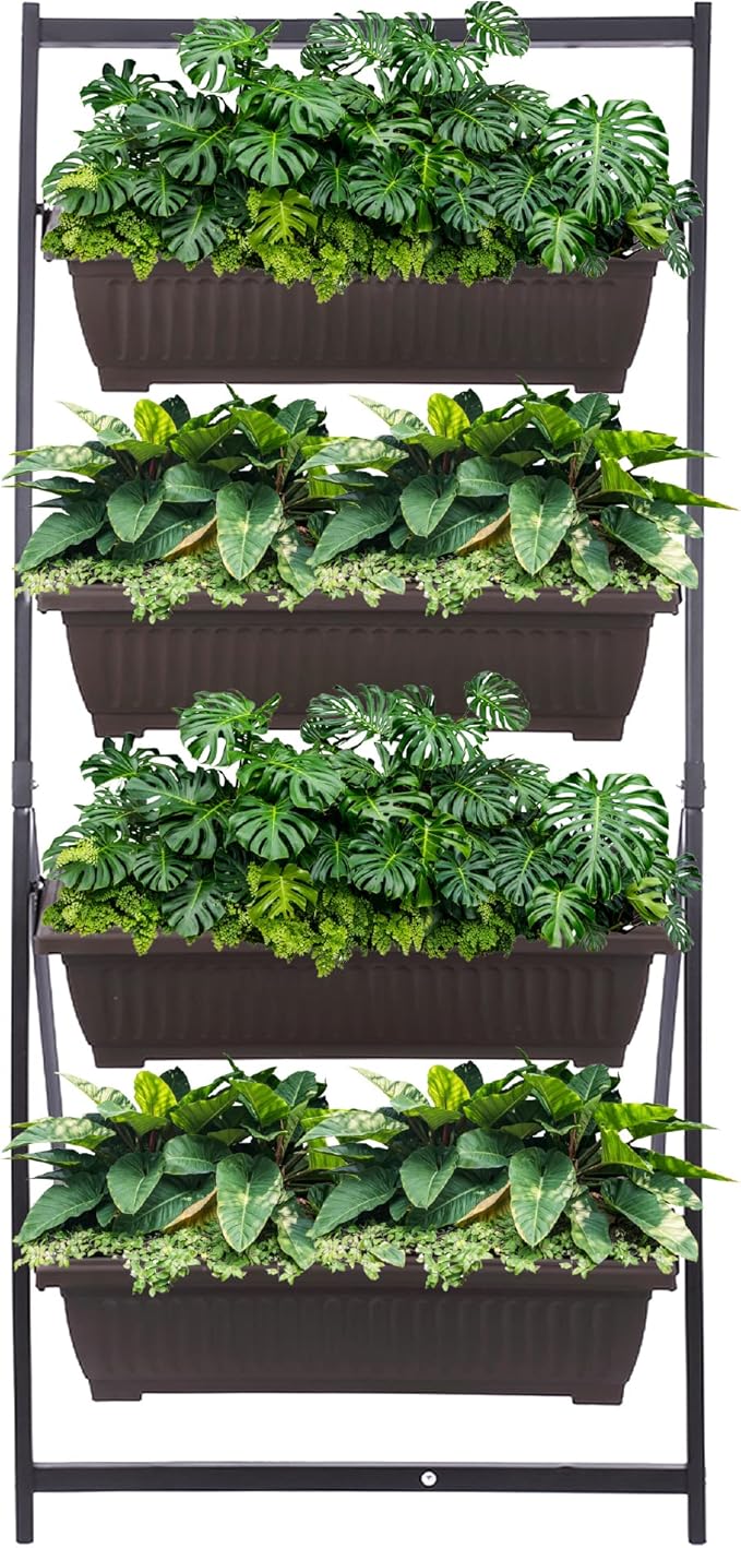 KHOMO GEAR Vertical Garden Planter Balcony Garden Outdoor 4 Tier Raised Bed Box with Stacking Planters Indoor Patio Tower for Plants Vegetables Flowers & Herbs