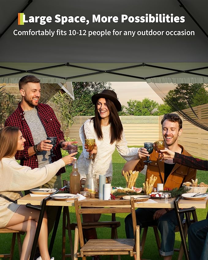 Canopy Tent 12x12 ft, Pop Up Gazebo One-Push Setup with 4 SandBags for Backyard Parties and BBQs, Mosquito Netting & Height Adjustable - Grey