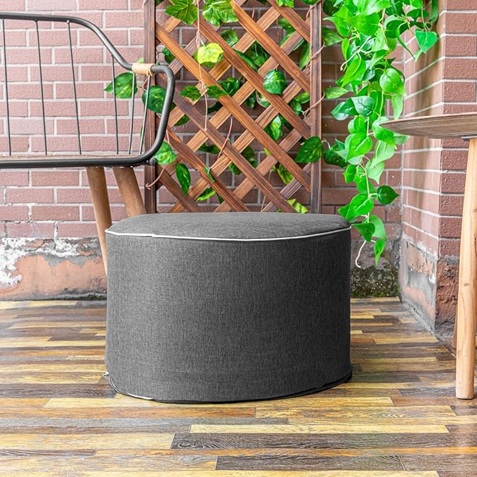 Outdoor Ottoman Outdoor Ottomans for Patio 19x12 Inches Modern Lightweight Foam Stuffed Pouf Outdoor Footstool Footrest Foot Stool Waterproof (Dark Gray)