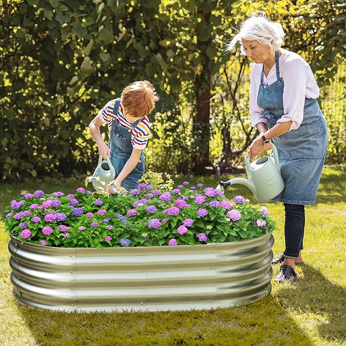 Galvanized Raised Garden Bed for Outdoor: 4X2X1ft Durable Metal Vegetable Plant Container Kit - Oval Planter Box for Gardening Flower Trough