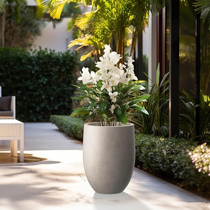 Kante 21.7 Inch Tall Concrete Planter, Large Indoor Outdoor Plant Pot with Drainage, Smooth Weathered Concrete Finish with Painted Interior, Ideal for Porch, Home, Garden, Patio