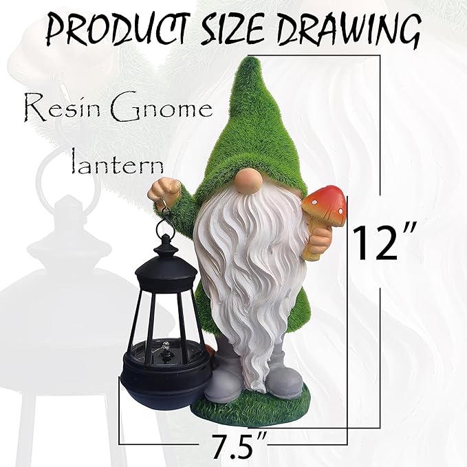 Gnomes Solar Garden Statues,Resin Gnome Figurine Decorations Holding Mushroom and Solar Lights Lantern, Outdoor Figurines Lawn Garden Statue Decor Art for Lawn,Yard, Balcony Ornament.