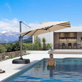 PURPLE LEAF 8' X 8' Patio Umbrella with Wheeled Base for Pool 7' High Offset Outdoor Cantilever Umbrella Swimming Pool Umbrella with 360°Rotation for Poolside Beige
