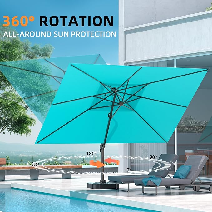 10' X 13' Outdoor Patio Umbrella Large Rectangle Cantilever Umbrella Heavy Duty 360°Rotation Offset Umbrella for Garden Deck Pool Patio,Turquoise