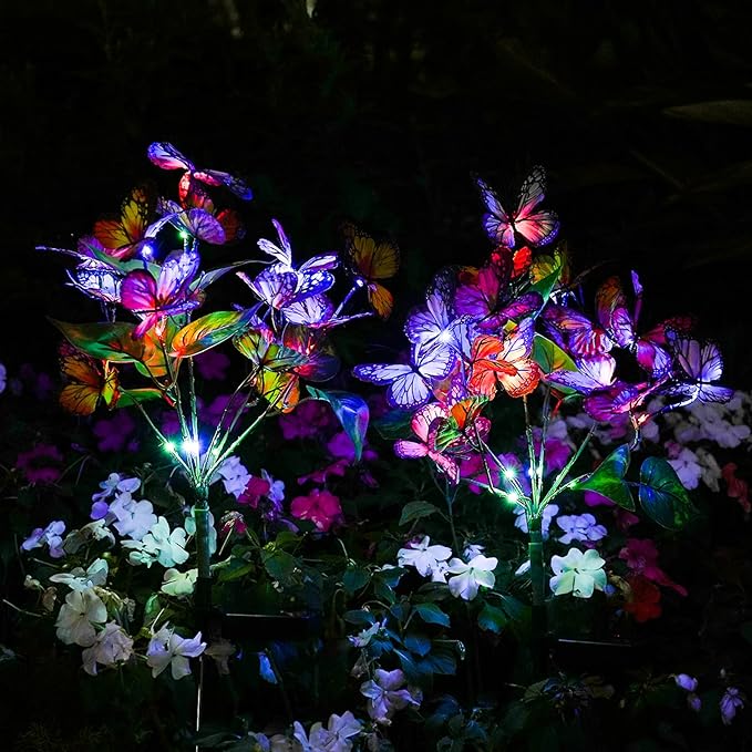 Solar Garden Lights Solar Lights Outdoor Waterproof Decorative 4 Pack with 88 LED 68 Butterfly Solar Lights for Garden Yard Decor Christmas Decorations, Gifts for Mother's Day Mom