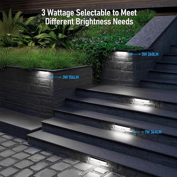 LEONLITE 8-Pack 12 Inch LED Hardscape Lighting, Update Retaining Wall Lights, LED Landscape Lighting, 12-24V AC/DC Paver Light Low Voltage, 3W/5W/7W Dimmable Outdoor Step Lights, 5000K Daylight, ETL