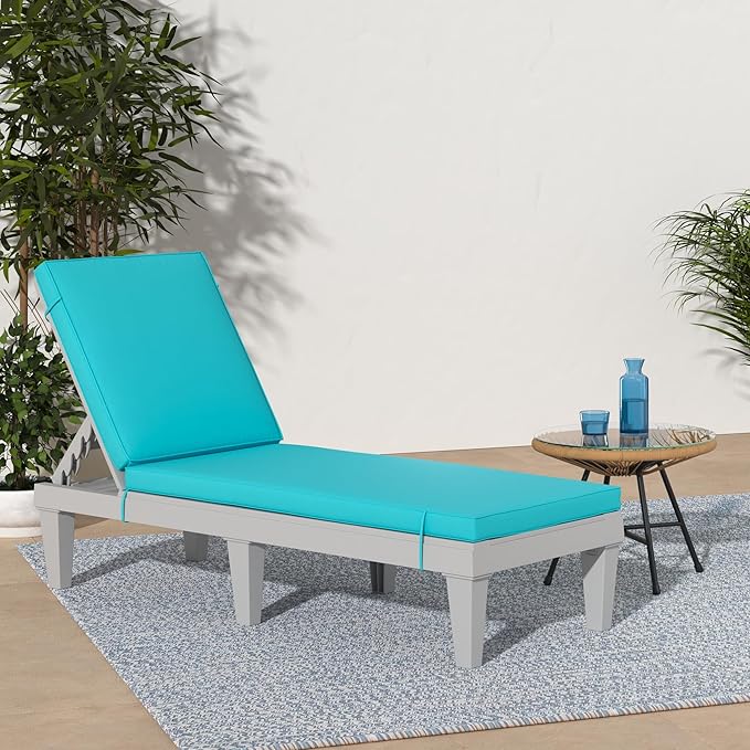 Best Choice Products Outdoor Lounge Chair, Resin Patio Chaise Lounger for Poolside, Backyard, Porch w/Seat Cushion, Adjustable Backrest, 5 Positions, 330lb Capacity - Gray/Teal