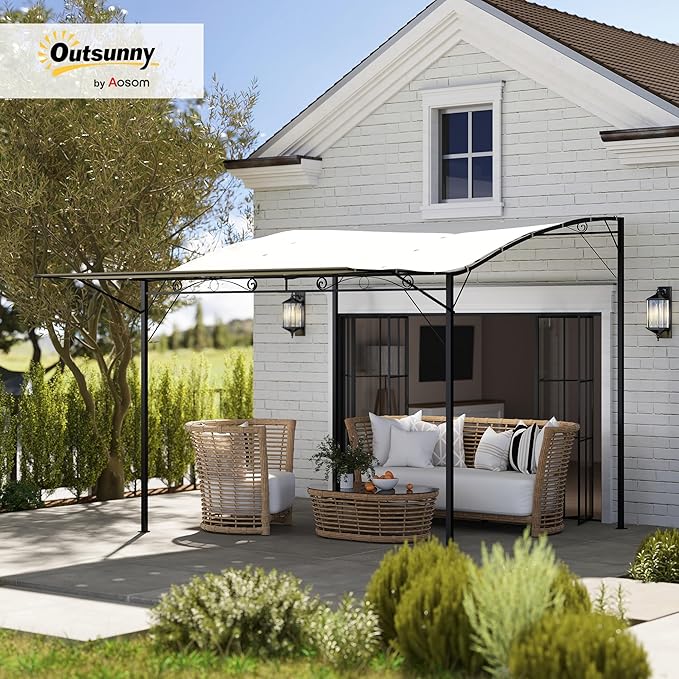 Outsunny 10' x 8' Outdoor Pergola and Patio Gazebo, Extendable Side Awning, Sun Shade Shelter for Garden, Camper, Deck, Doors and Windows, Cream White