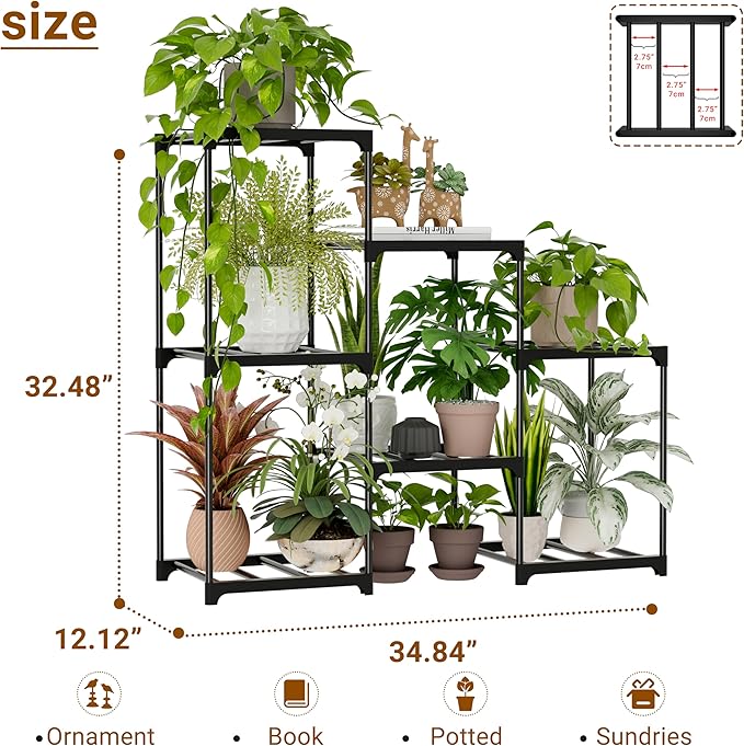 Plant Stand Indoor Plant Shelf Outdoor Metal Plant Rack for Multiple Plants 7 Pots Ladder Plant Pot Holder for Living Room Patio Garden Home Decor