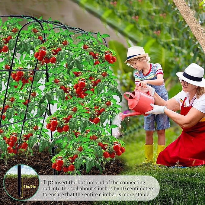 Garden Arch Trellis for Climbing Plants Outdoor, 50x48 inch Cucumber Trellis Raised Bed, Rustproof Metal Climbing Plant Support Vegetable Vine Flower Fruits, with Netting, Lightweight, Black