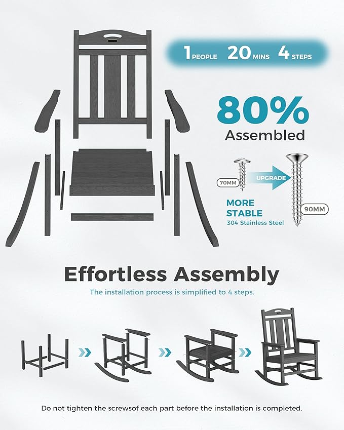 Ciokea Oversized Outdoor Rocking Chairs Set of 2, 380lbs Heavy-Duty Large Patio Rocker, High Back Cozy Porch Chairs, Weather Resistant Patio Rocking Chairs for Outside, Fire Pit, Deck, Dark Grey