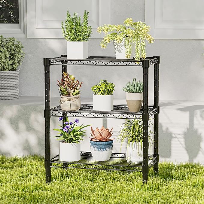 DUMOS 3-Tier Metal Wire Storage Shelves, Adjustable Standing Storage Rack Shelf, Heavy Duty Steel Shelving Unit Organizers for Kitchen Bathroom Pantry Garage, 23.3" W×13.4" D×30" H, Black