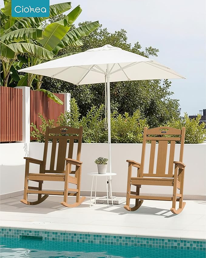 Ciokea Oversized Outdoor Rocking Chairs Set of 4, 380lbs Heavy-Duty Large Patio Rocker, High Back Cozy Porch Chairs, Weather Resistant Patio Rocking Chairs for Outside, Fire Pit, Deck, Teak