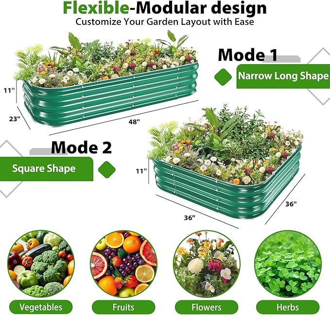 Galvanized Raised Garden Bed for Gardening, 3x3x1ft Metal Square Planter Boxes Outdoor for Vegetable,Flower,Herb,Modular Above Ground Growing Container,Green