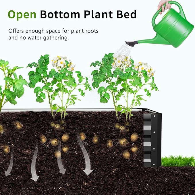 DoCred 3 in 1 Raised Garden Bed with 87in Tall Arch Trellis for Climbing Plants, Galvanized Planter Garden Box Outdoor for Gardening, Climbing Vegetables, Flower, Black