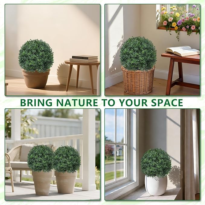 Artificial Boxwood Topiary Trees with Ground Spike,2 Pieces Fake Pine Shrubs Bushes, UV Resistant Faux Evergreen Cypress Tree Plants for Indoor Outdoor Planters Front Porch