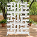 Casaphoria Metal Privacy Screen Outdoor, 72" H x 47" W Freestanding Decorative Privacy Screen for Patio Deck Balcony Garden with Stable Base, White-Helen