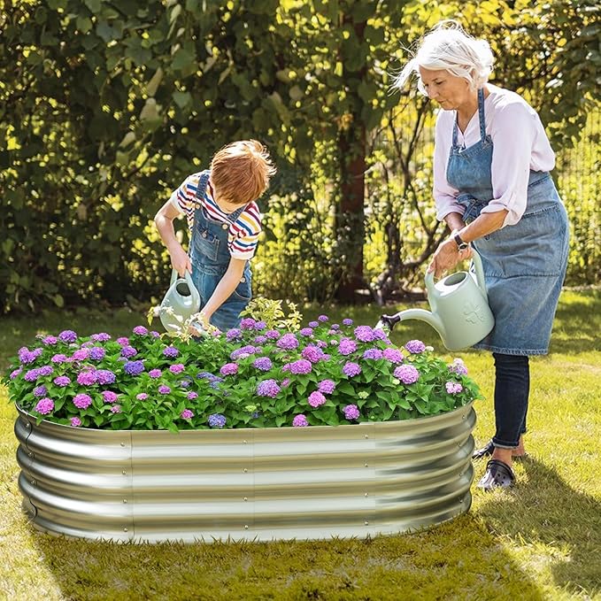 Galvanized Raised Garden Bed for Outdoor: 4X2X1ft Durable Metal Vegetable Plant Container Kit - Oval Planter Box for Gardening Flower Trough