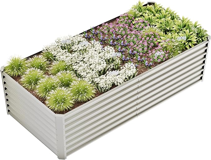 8x4x2ft Raised Garden Beds Kit, Galvanized Planter Garden Boxes Outdoor, Metal Raised Garden Beds for Vegetables,Fruits,Herb,Flower,Silver