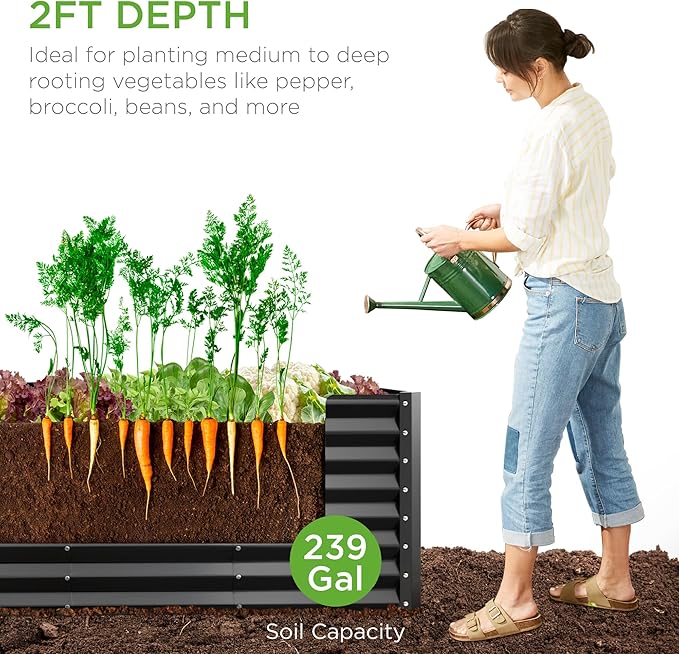 Best Choice Products 8x2x2ft Raised Outdoor Metal Garden Bed, Deep Root Box Planter for Vegetables, Flowers, Herbs, 240 Gallon Capacity, 100% Non Toxic Materials - Gray