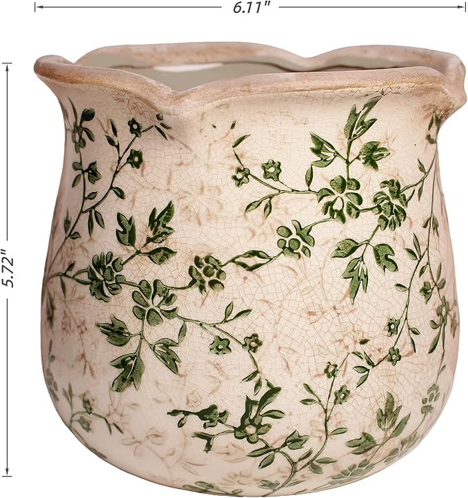 Vintage Ceramic 6.11'' Plant Pots, Decorative Vase for Indoor Garden, Room & Home Decor, Sage Beige