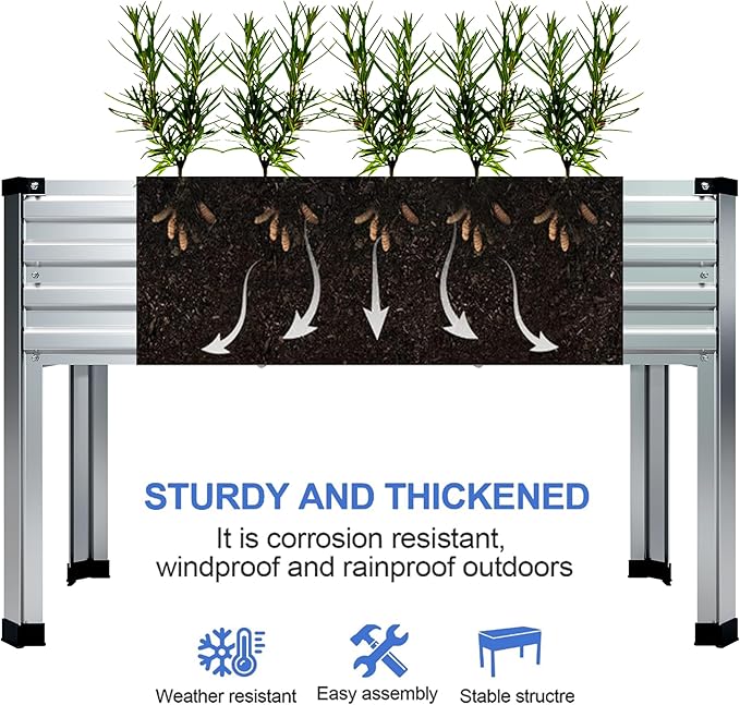 Galvanized Raised Garden Bed with Legs,48×18×30in Elevated Planter Box for Backyard,Outdoor Garden, Patio, Balcony, 300lb Capacity,Silver