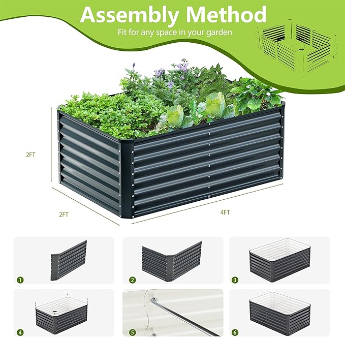 4x2x2FT Galvanized Raised Garden Bed,Galvanized Planter Boxes Outdoor, Large Metal Raised Garden Beds for Vegetables-Grey