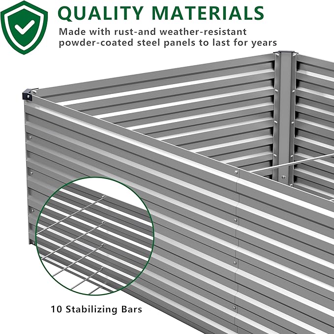 12x2x2FT Galvanized Raised Garden Bed Kit,Vegetable Plant Boxes-Rectangle Metal Flower Box,Large Planter Raised Beds Outdoor Garden for Planting,Fruit,Herb-Silver