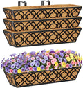 HFHOME 24 Inch Window Deck with Coco Liner, 24" Window Boxes Horse Trough with Coconut Coir Liner, Black Metal Hanging Flower Planter Basket Railing Planter for Outdoor Indoor Lawn - 4 Pack