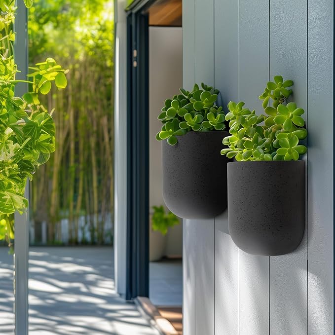 La Jolie Maison Wall Hanging Planters for Indoor Plants，Hanging Flower Pots for Air Plants Succulent, Set of 2, 5.7L*4.1W*6.5H, Concrete Gray