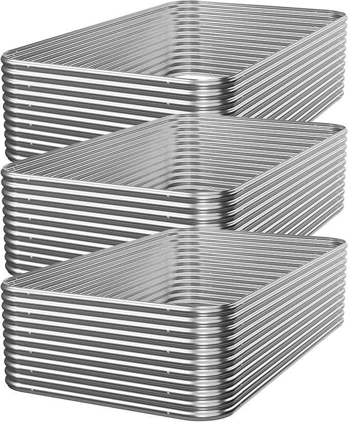 3 PCS Tall 4x2x1.5ft Galvanized Raised Garden Bed Outdoor, Metal Garden Bed for Vegetables, Above Ground Garden Box for Flower, Steel Raised Beds for Gardening