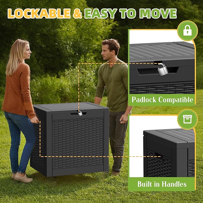 31 Gallon Outdoor Storage Box Weather Resistant UV Protection Waterproof Resin Deck Box for Garden, Patio, Porch, Delivery(Rattan Black)