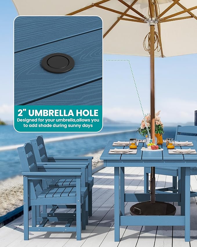 SERWALL Patio Dining Sets for 10 Person, HDPE Dining Set with 2 Tables, 8 Armless Chairs and 2 Armed Dining Chairs, Blue