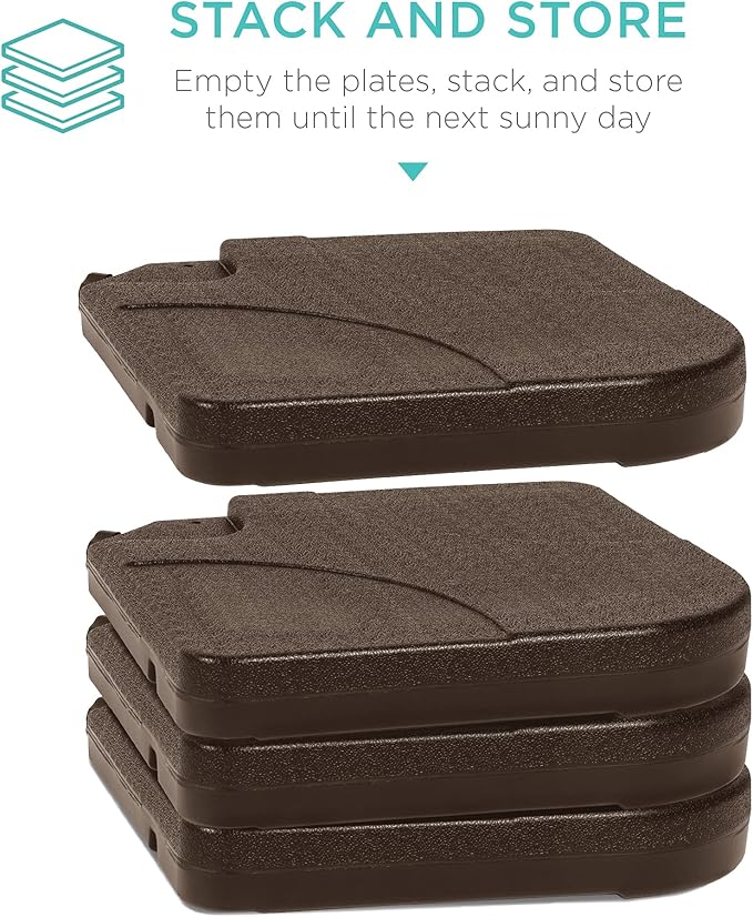 Best Choice Products 4-Piece 155lb Capacity Heavy-Duty Cantilever Offset Patio Umbrella Stand Square Base Plate Set w/Easy-Fill Spouts for Water or Sand - Brown