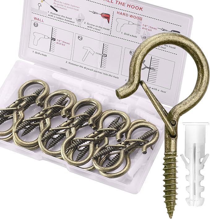 PlusRoc 20Pack Ceiling Hooks for Hanging Plants Outdoor String Lights Heavy Duty, 2.2 Inch Eye Hook Screw in Cup Hooks Q-Hanger for Patio Lights, Wall Wood Fence Deck Mount(Bronze)