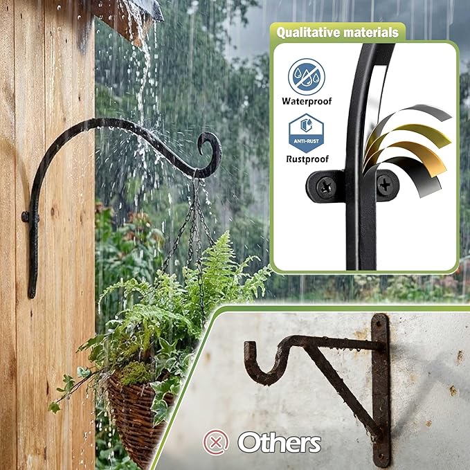 Qiang Ni Outdoor Bird Feeder Hanger Hooks: 12-Inch 50Lbs Wall Hanging Plant Bracket Indoor - 2 Pieces Plant Hooks for Hanging Flower Baskets