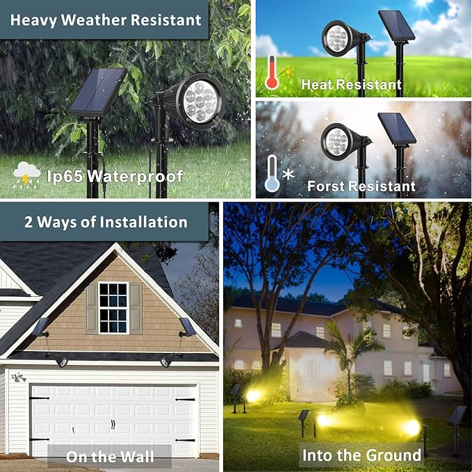 Spotlights Outdoor Solar for Flag Pole, Bright 7-LED Solar Spot Light with Separate Panel Waterproof, Dusk-to-Dawn Flagpole Light, Adjustable Landscape Ground Wall Lighting for Yard Garden(Warm White)