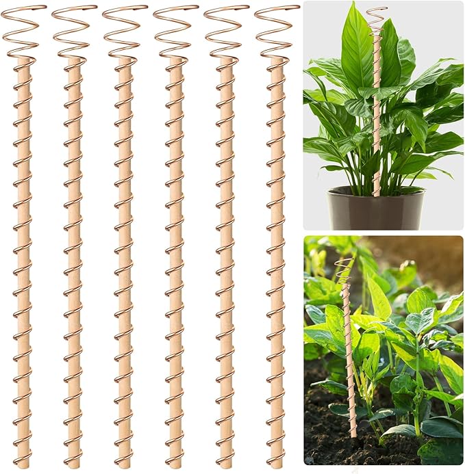 6pcs Electroculture Plant Stakes, 13.5'' Copper Coil Wire Antennas Garden Stakes, Tensor Rings Kit, Copper Rods Electronic Planting for Growing Vegetable Garden Plants Support Outdoor Indoor