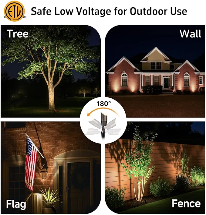 Gardenreet LED Spot Light Outdoor - Die-Cast Brass 12V Uplighting Waterproof, Low Voltage Landscape Lights Metal, Bronze for Fence Fountain with Daytime White MR16 Replaceable Bulbs (12 Pack)
