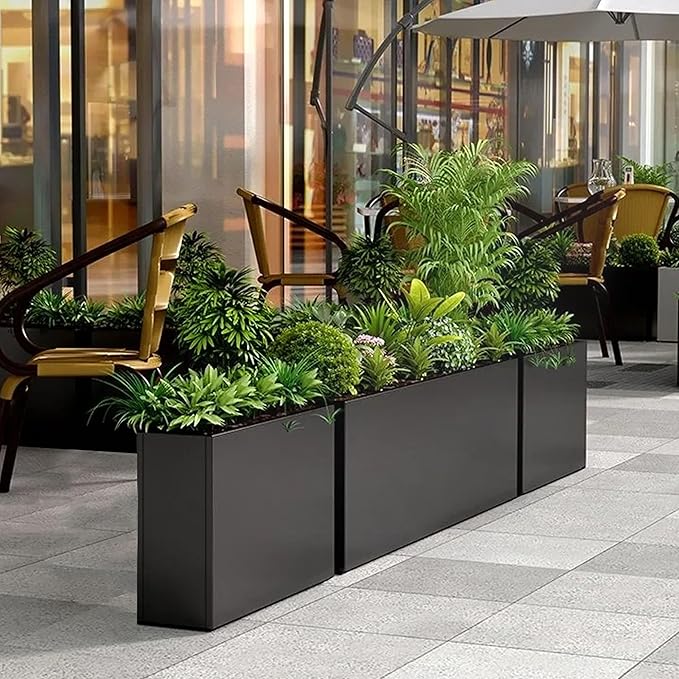 Black Steel Planter Box for Outdoor Plants 24" x 10" x 24" Metal Rectangular Outdoor Planter Box All-Weather Use with Drainage Holes for Patio,Porch,Garden (Black, 24 * 10 * 24)