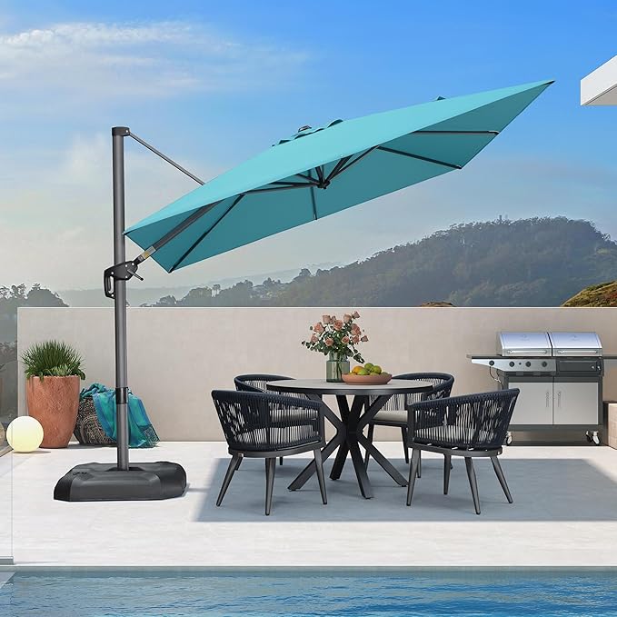 PURPLE LEAF 9 Feet Patio Umbrella Outdoor Cantilever Square Umbrella Aluminum Offset Umbrella with 360-degree Rotation for Garden Deck Pool Patio, Turquoise Blue