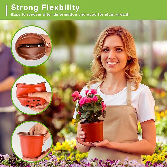 Plant Nursery Pot/Pots 200 Pcs 6" Plastic Plants Pots Flower Pots Seed Starting Pots for Plants Indoor Outdoor Seeding pots (with 200 Plant Labels)