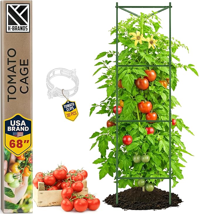 K-Brands Tomato Cage – Premium Tomato Plant Stakes Support Cages Trellis for Garden and Pots (Upto 68 Inches Tall)