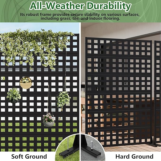Casaphoria Metal Privacy Screen Outdoor, 72" H x 47" W Freestanding Decorative Privacy Screen for Patio Deck Balcony Garden with Stable Base, Black-Square